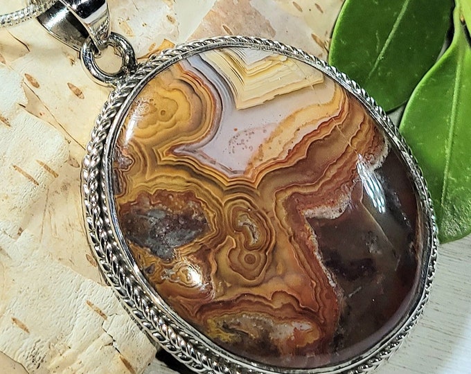 Natural Top Grade Crazy Lace Agate .925 Sterling Silver Pendant 1 3/4" x 1 1/8" 12 Grams EU08