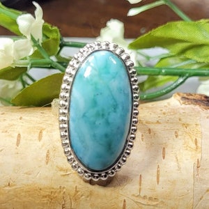 Dominican Republican Larimar Ring, Sterling Silver Ring, Larimar Silver Ring, Premium Larimar Sterling Silver Ring Size 6 gift for her, boho