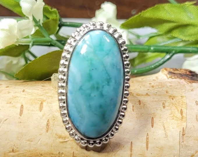 Dominican Republican Larimar Ring, Sterling Silver Ring, Larimar Silver Ring, Premium Larimar Sterling Silver Ring Size 6 gift for her, boho