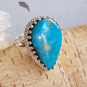 Turquoise w/Pyrite Sterling Silver Ring, Natural Turquoise Ring, Quality Turquoise Ring. Boho Ring, Size 6.5