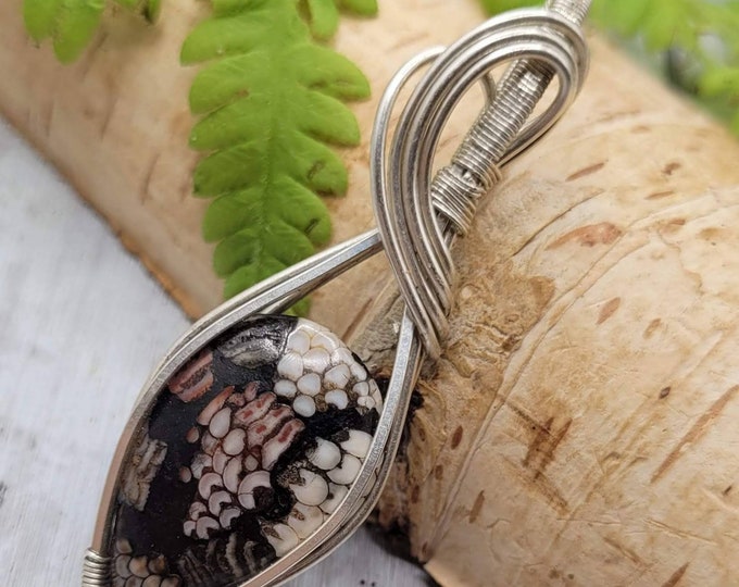 Natural Snake skin jasper wire wrapped .925 Silver Pendant, Sterling Silver Wire Wrapped pendants, Handmade Stone Jewelry CY21