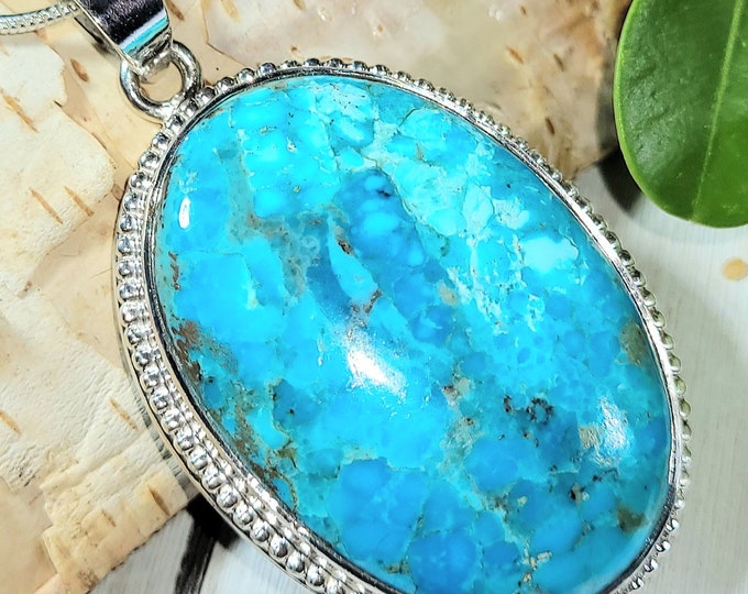 Natural AA Arizona Kingman Turquoise Handmade .925 Sterling Silver Pendant 2" x 1 1/8" 16 grams ES16
