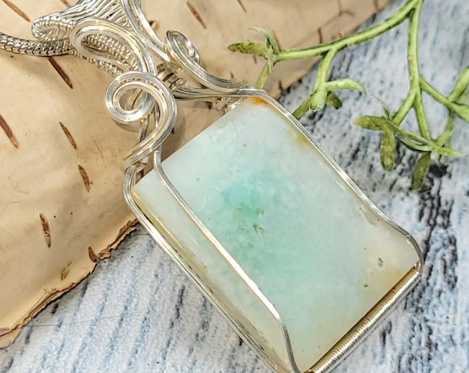 Blue Opalized Wood Pendant, Blue Petrified Wood Wire Wrapped Sterling Silver Pendant, Hand Wrapped Pendant, Gift for Her, JA24