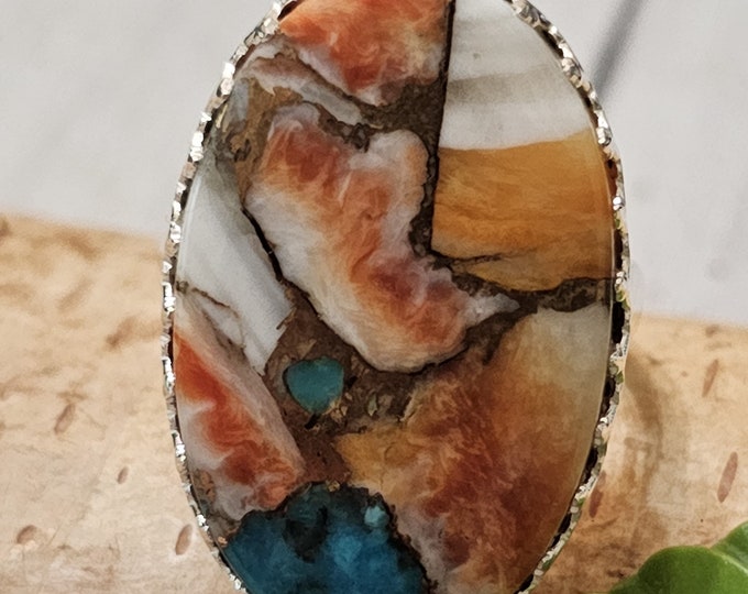 Spiny Oyster Turquoise Ring with Copper, Spiny Oyster Turquoise .925 Sterling Silver Ring, Size 7.5 Spiny Oyster Turquoise Ring.
