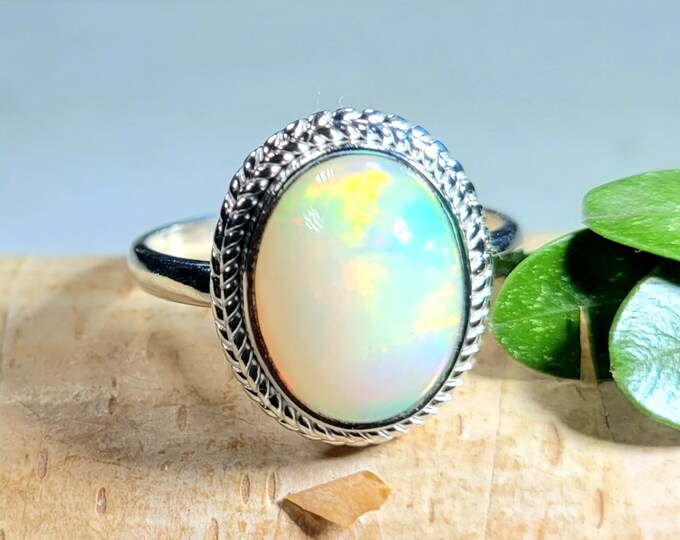 Ethiopian Opal Ring, Ethiopian Opal Sterling Silver Ring, Multi Color Opal Ring, Statement Ring, Handmade Ring, Gift for Her, DS Size 9.5