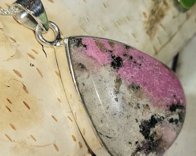 Natural Top Quality Pink Cobalt Calcite .925 Sterling Silver Pendant 1 5/8" x 1" 10 Grams EK18