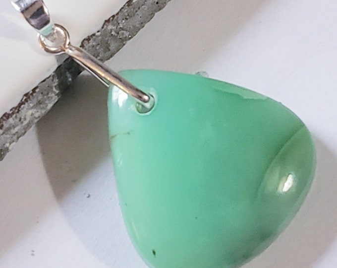 Natural High Grade Chrysoprase Cabochon .925 Sterling Silver Pendant 1 5/8" x 1" EA30 Sterling Silver Heavy Duty Bail