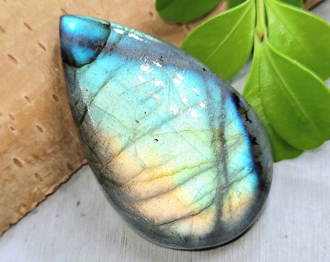 Natural Premium Grade Multi Flash Labradorite Pear Shaped Cabochons 66ct 1 Stone Wire Wrapping, Weaving, Pendant or Ring FP25