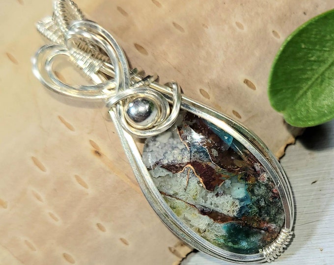 Chalcedony Copper Pendant, Chalcedony with Copper Wire Wrapped Pendant, Sterling Silver Wire Wrapped Pendant, Chalcedony W/Copper Wire Wrap