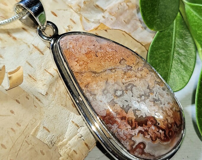 Natural AA Crazy Lace Agate Handmade .925 Sterling Silver Pendant 2" x 7/8" 10 Grams EW11