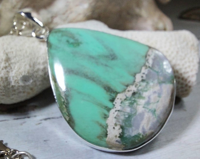 Natural Premium Variscite Pendant, .925 Sterling Silver Pendant, Statement Pendant, Boho Pendant, Quality Natural Stone, GN21