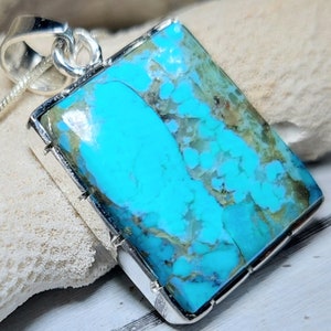 Turquoise Pendant, Sterling Silver Turquoise Pendant, Kingman Arizona Turquoise Boho Pendant, Statement Pendant GH08