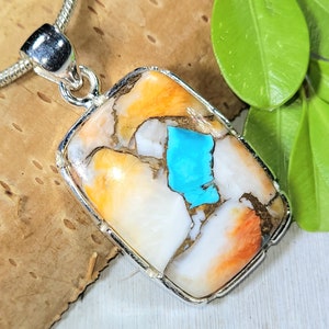 Spiny Oyster Turquoise Pendant, Spiny Oyster Turquoise w/copper, Sterling Silver Pendant, Spiny turquoise pendant, Handmade Pendant FP02