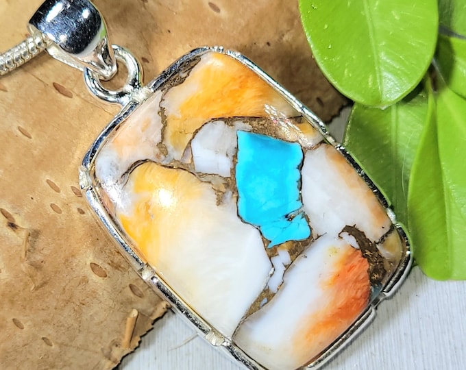 Spiny Oyster Turquoise Pendant, Spiny Oyster Turquoise w/copper, Sterling Silver Pendant, Spiny turquoise pendant, Handmade Pendant FP02