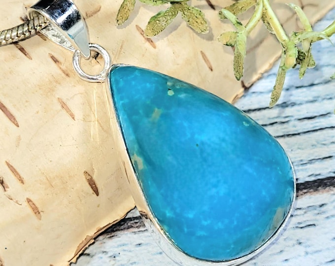 Handmade Arizona Turquoise Sterling Silver Pendant: Teardrop Boho Jewelry