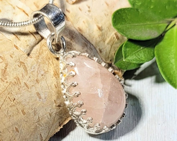 Natural Morganite Pear Handmade .925 Sterling Silver Crown Setting Pendant 4 Grams 1 1/4" x 5/8" AC18