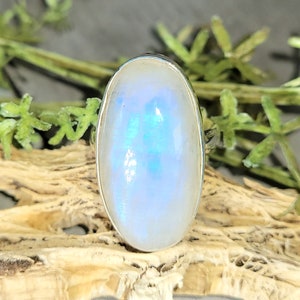 Rainbow Moonstone Ring, Moonstone Ring, Sterling Silver Moonstone Ring, Moonstone Ring Size 6.75, Statement Ring, Boho Ring, GE