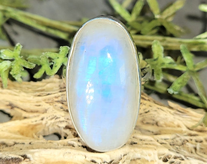 Rainbow Moonstone Ring, Moonstone Ring, Sterling Silver Moonstone Ring, Moonstone Ring Size 6.75, Statement Ring, Boho Ring, GE