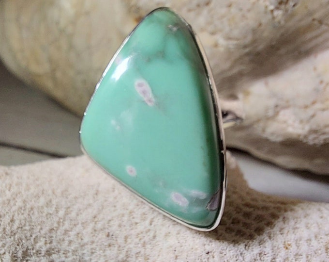 Natural Premium Variscite Sterling Silver Ring, Variscite Pear Ring Size 10, Statement Ring, Boho Ring, GN