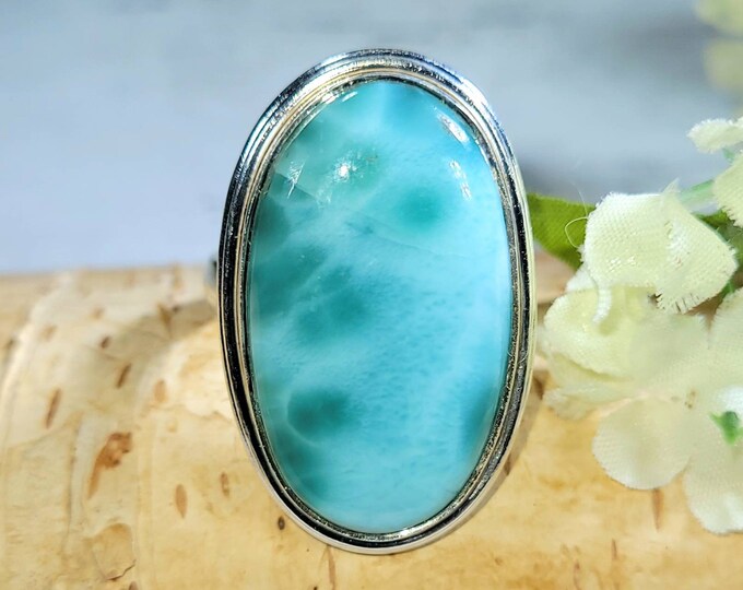 Dominican Republican Larimar Ring, Sterling Silver Ring, Larimar Silver Ring, Premium Larimar Sterling Silver Ring  Size 8