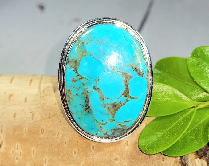 Kingman Turquoise Ring, Turquoise Ring, Arizona Turquoise Sterling Silver Ring Size 9 Gift for Her, Large Ring, Statement Ring FB06