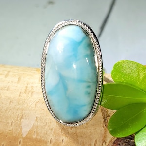 Anillo Larimar, Anillo de plata de ley Larimar dominicano, Anillo de plata de ley Larimar, Anillo de plata de ley Larimar premium tamaño 7.75, Regalo para ella, FE