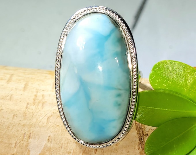 Larimar Ring, Dominican Larimar Sterling Silver Ring, Larimar Silver Ring, Premium Larimar Sterling Silver Ring  Size 7.75, Gift for Her, FE