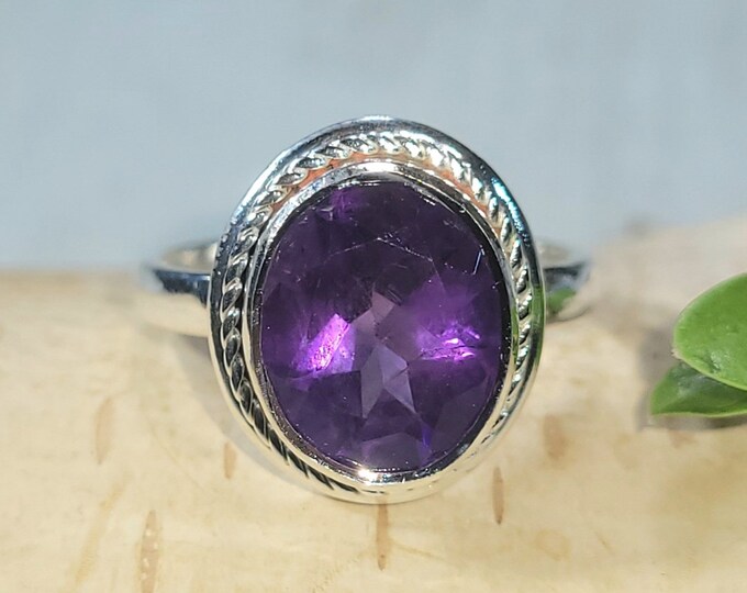 Natural High Grade Amethyst Oval 3Ct .925 Sterling Silver Ring Size 6.5 Gorgeous Eye Clean Stone Genuine Amethyst Gift for Her