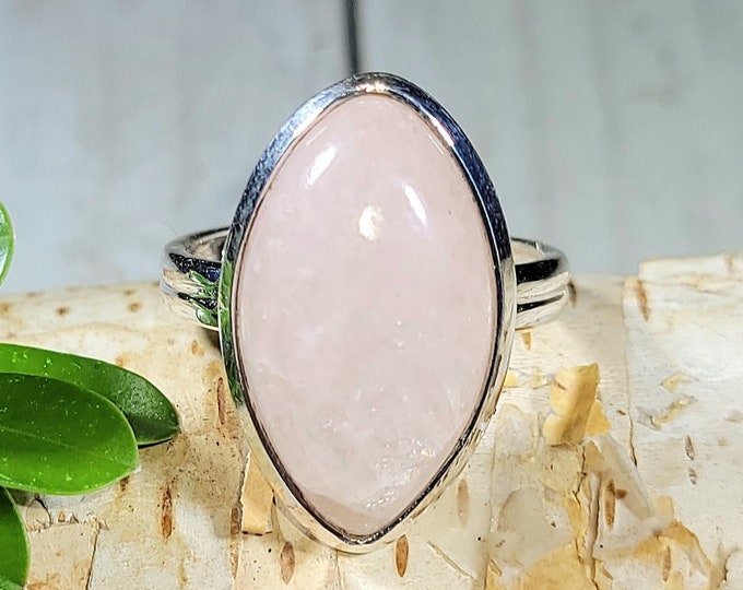Natural Pink Morganite .925 Sterling Silver Ring Size Adjustable 6.5-7.5 6 grams Face Measures 1" x 9/16" AB10