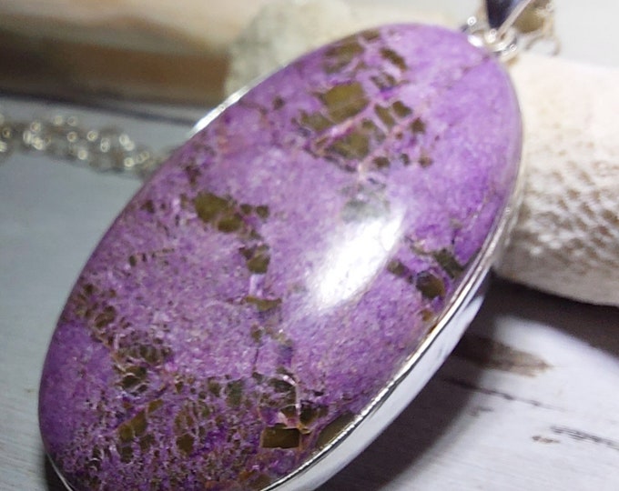 Natural AAA Oval Stichtite Pendant, .925 Sterling Silver Pendant. Purple Pendant, Boho Pendant, Quality Natural Stone, GP24
