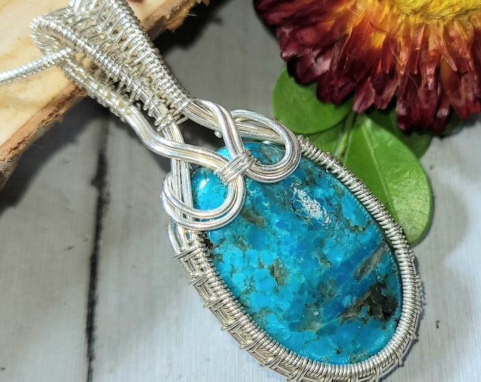 Natural Kingman Turquoise wire wrapped .925 Silver Pendant, Sterling Silver Wire Wrapped pendants, Handmade Stone Jewelry CV03
