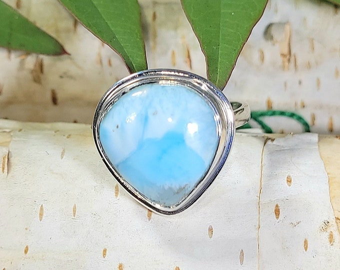 Natural Top Choice Larimar .925 Sterling Silver Ring Size 8.5 5 Grams 3/4" x 3/4" EF34