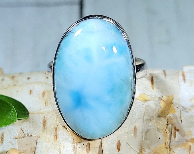 Natural AA Choice Dominican Larimar .925 Sterling Silver Ring Size 6.5 6 Grams Face Measures 15/16" x 5/8" AB09