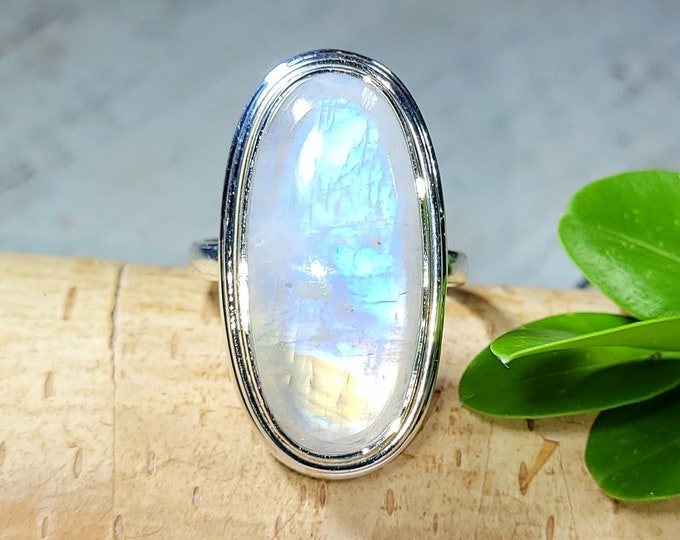 Rainbow Moonstone Ring, Premium Grade  Moonstone Ring, Sterling Silver Moonstone Ring, Moonstone Ring Size 9, STATEMENT RING, FG14