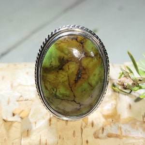 Turquoise Ring, Tibetaanse Turquoise Ring, Turquoise Sterling Zilver Maat 8,5 Cadeau voor haar, Boho Ring, Statement Ring, Handgemaakte Ring,