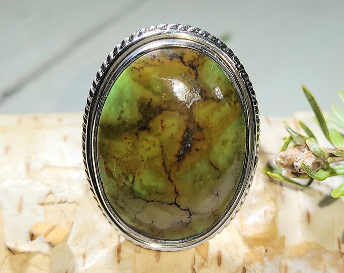 Turquoise Ring, Tibetan Turquoise Ring, Turquoise Sterling Silver Size 8.5 Gift for Her, Boho Ring, Statement Ring, Handmade Ring,