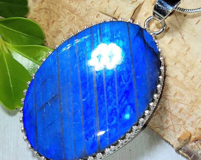 Natural Premium Grade Blue Full Flash Labradorite Oval Handmade .925 Crown Prong Sterling Silver Pendant 2 1/8" x  1 1/4" 18 Grams CB08