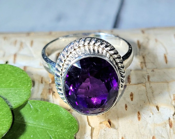 Amethyst Ring, Amethyst Sterling Silver Ring, Handmade Amethyst Sterling Silver Ring Size 7.25, Gift for Her, Statement Amethyst Ring, BA