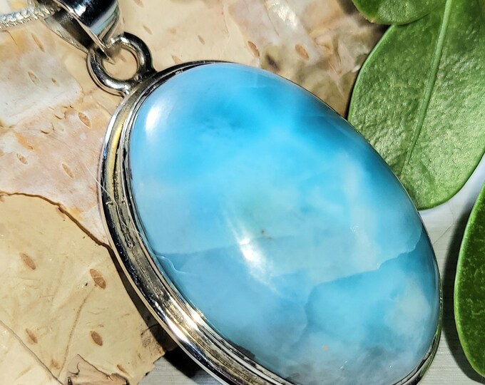 Natural AAA Dominican Larimar Handmade .925 Sterling Silver Pendant 1 3/4" x 1" 11 grams EW12