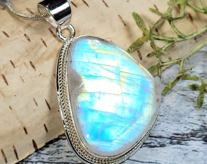 Moonstone Pendant, Moonstone Sterling Silver Pendant, Multi Flash Moonstone Pendant, Handmade Pendant, Statement Moonstone Pendant, JB19