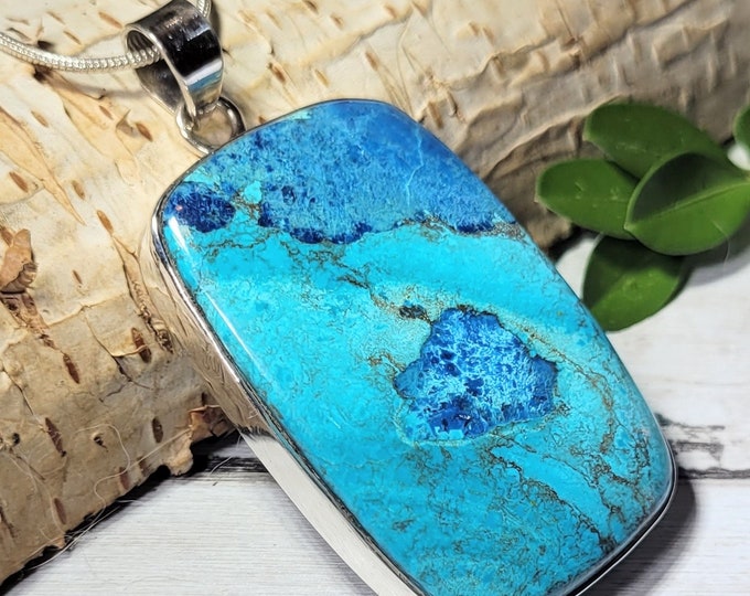 Natural AAA Quality Handcrafted Shattuckite .925 Sterling Silver Pendant Weighs 17 Grams Measures 2 1/8" x 1 1/8" AF15