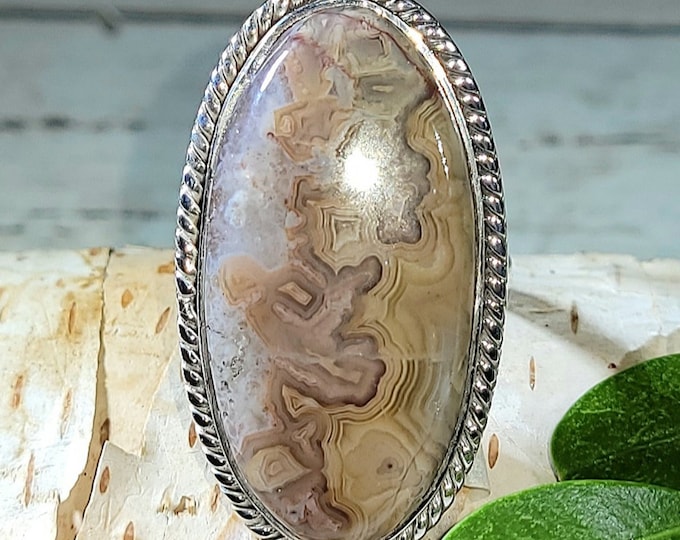Natural AA Crazy Lace Agate .925 Sterling Silver Ring Size 8.5 11 Grams 1 1/2" x 13/16" EW28