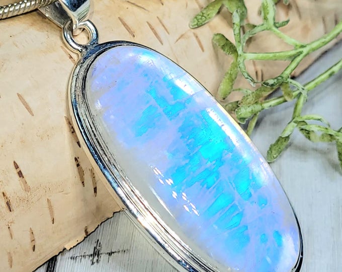 Moonstone Pendant, Rainbow Moonstone Sterling Silver Pendant, Handmade Moonstone Pendant, High Grade Moonstone Pendant, HR05