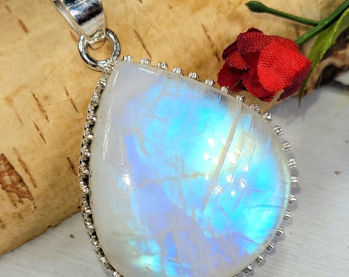 Moonstone Pendant, Rainbow Moonstone Sterling Silver Pendant, Premium Grade Moonstone Pendant, Statement Pendant, Gift for Her CS39