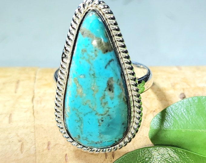Turquoise Ring, Kingman Turquoise Ring, Turquoise Sterling Silver Size 6.5, Gift for Her, Boho Ring, Statement Ring, Handmade Ring, FU