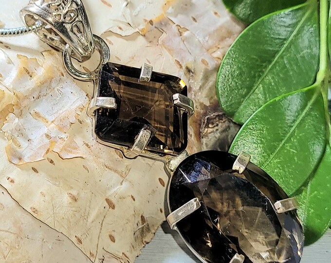 Natural Smoky Quartz  .925 Sterling Silver Pendant Measures 2" x 5/8" 8 Grams Eye-Clean M31