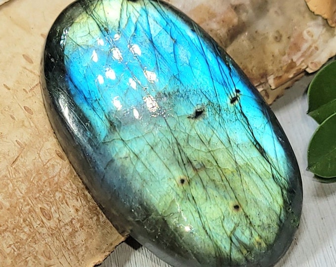 Natural Genuine Multi-Flash Labradorite Oval Cabochon 50ct 37mm x 22mm Wire Wrapping, Weaving or Pendant, Collector, Gift for Anyone CH31