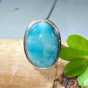 Anillo Larimar, Anillo de plata de ley Larimar dominicano, Anillo de plata de ley Larimar, Anillo de plata de ley Larimar premium tamaño 8.5, Regalo para ella, FE