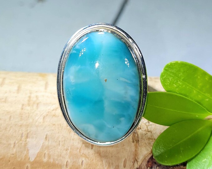 Larimar Ring, Dominican Larimar Sterling Silver Ring, Larimar Silver Ring, Premium Larimar Sterling Silver Ring  Size 8.5, Gift for Her, FE