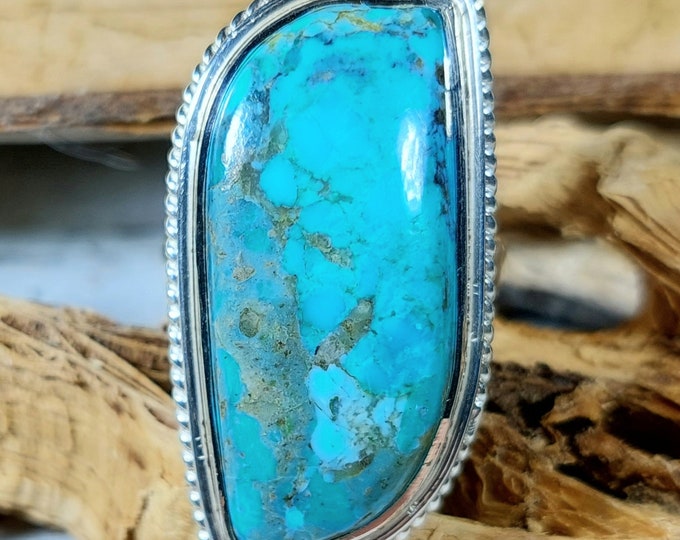 Turquoise Ring, Kingman Arizona Turquoise Ring, Turquoise Sterling Silver Size 6 3/4, Gift for Her, Boho Ring, Statement Ring, Handmade Ring
